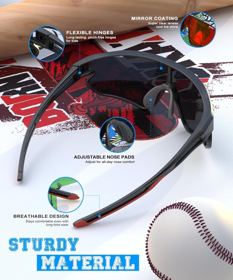 QALLY Store 3PACK Kids Sunglasses Youth Baseball Sunglasses for Boys Girls Age 4-14, Softball Cycling UV400 Protection Sports - Image 4